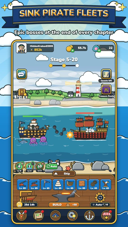 Boss battle against a pirate flagship