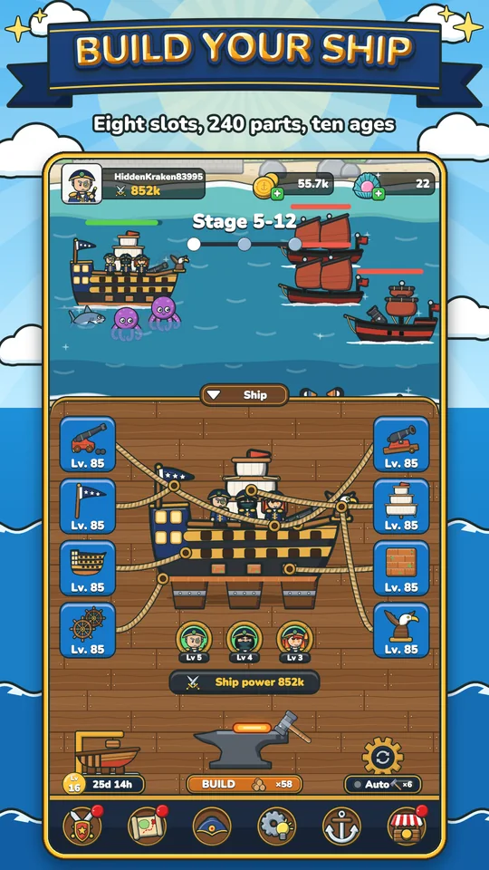 Your ship on the slipway with its equipped parts