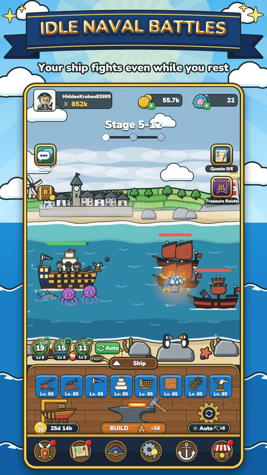 Automatic naval battle against a pirate fleet